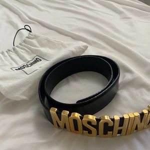 Moschino Logo Buckle Leather Belt